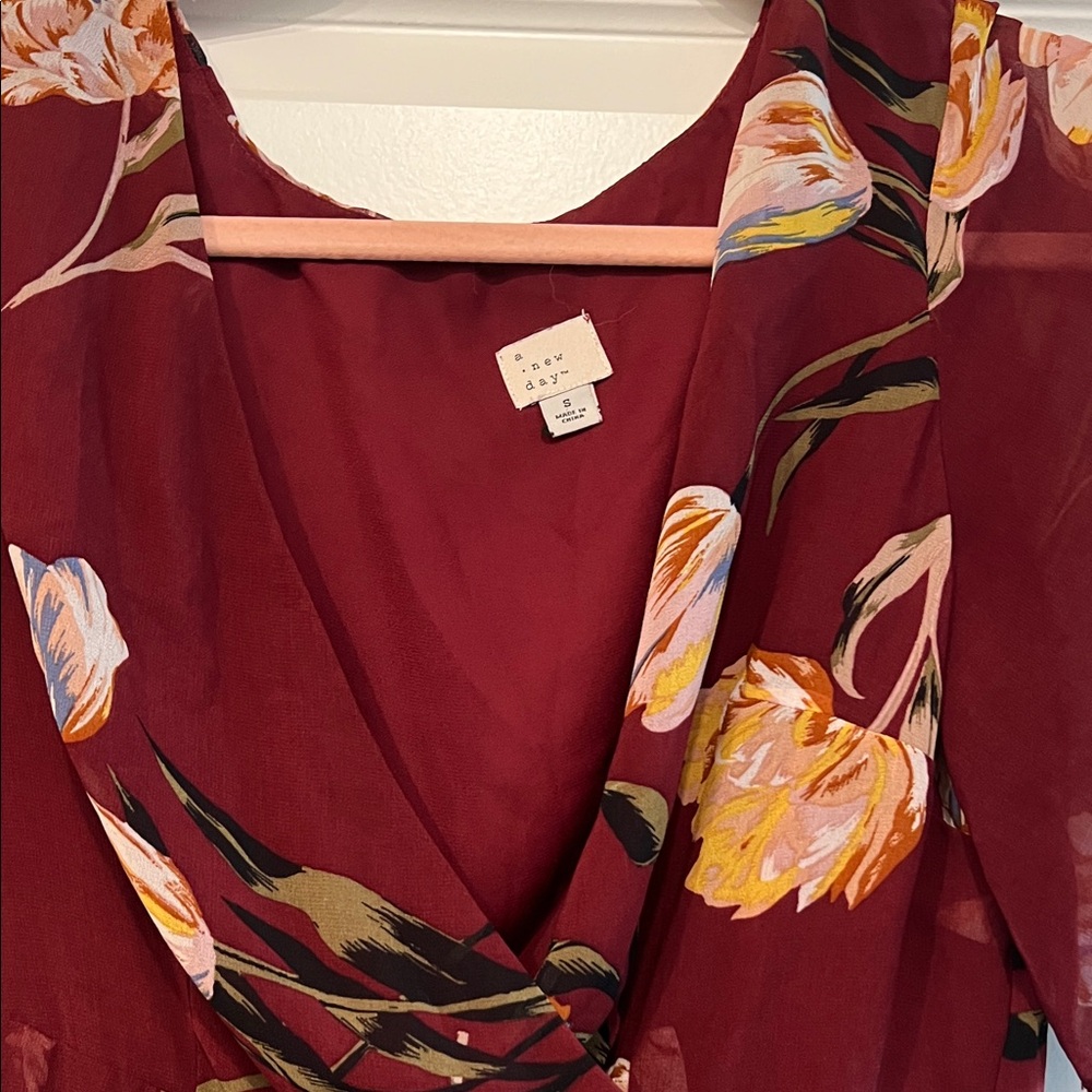 a new day Burgundy Floral Asymmetrical Dress - Picture 3 of 9